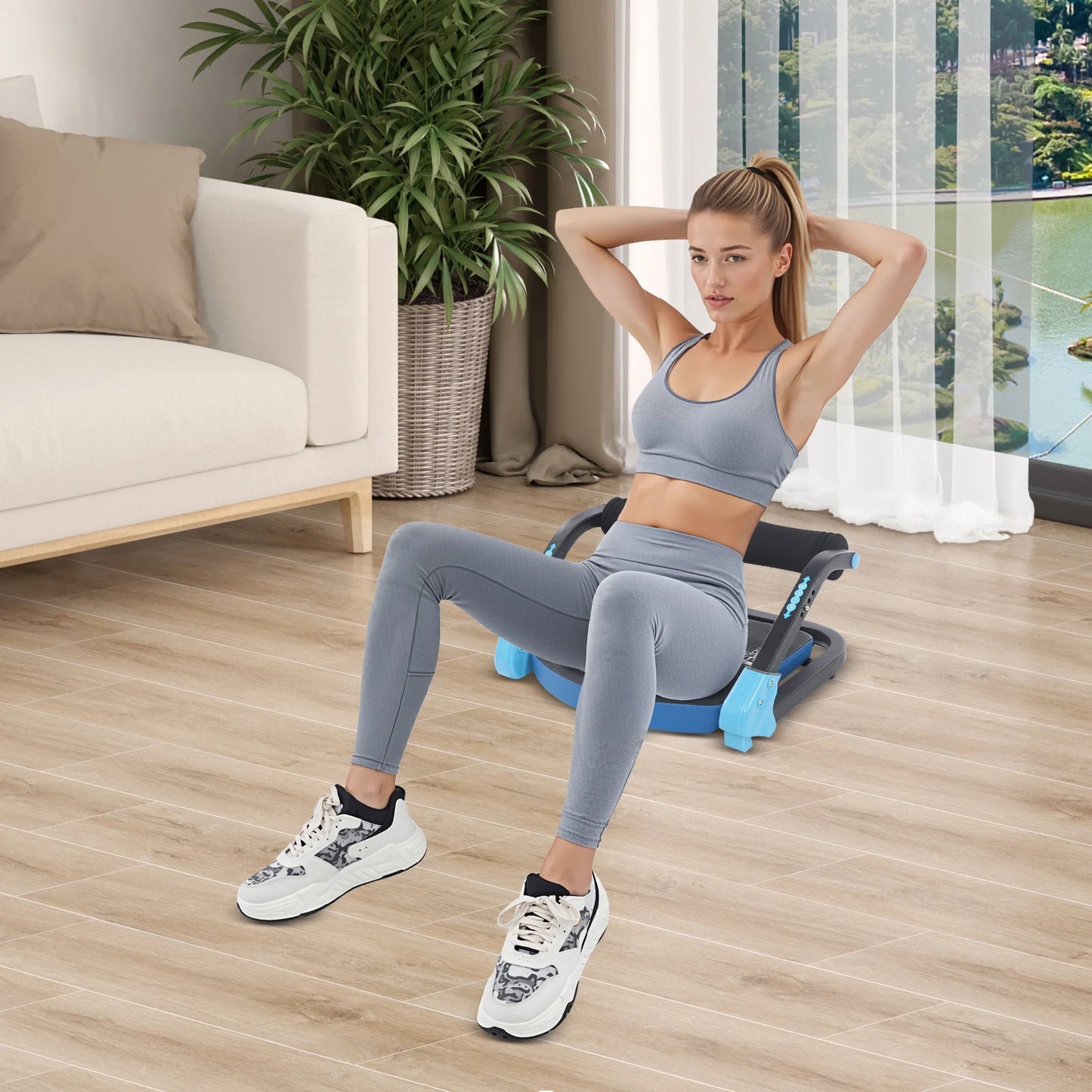 Foldable Abdominal Trainer With Adjustable Resistance For Home Workouts