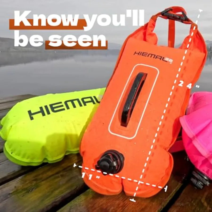 Open Water Swim Buoy With 15L Dry Bag Fully Waterproof Floating Safety Bubble High Visibility