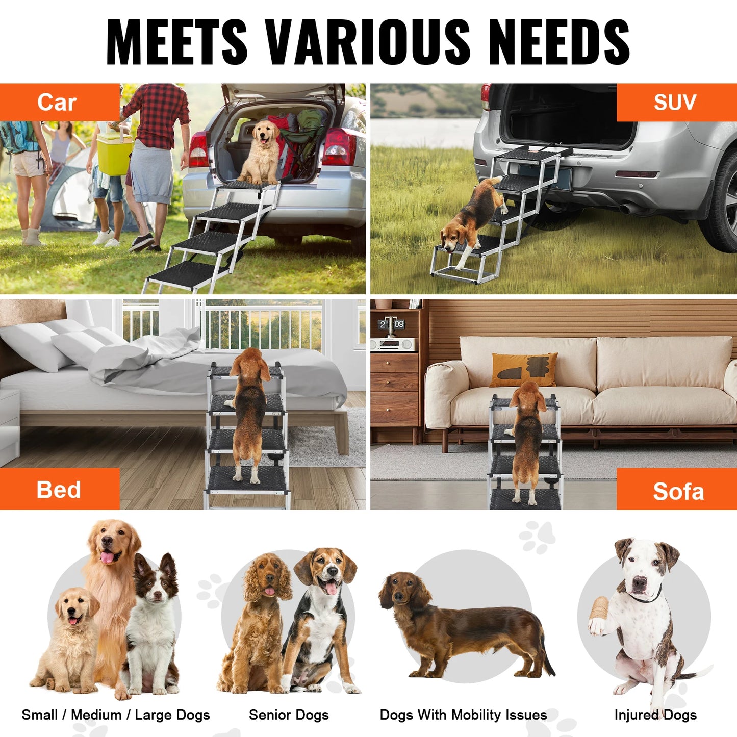 SucceBuy Dog Car Steps Folding Portable Pet Steps For Cars
