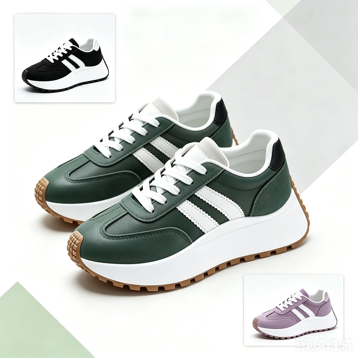 Women's Lace Up Platform Casual Sneakers Soft Synthetic Leather Upper Non-Slip Rubber Sole Retro Walking Shoes Fashion Thick Sole Athletic Footwear for Daily Shopping Travel Outdoor White Black Green Purple