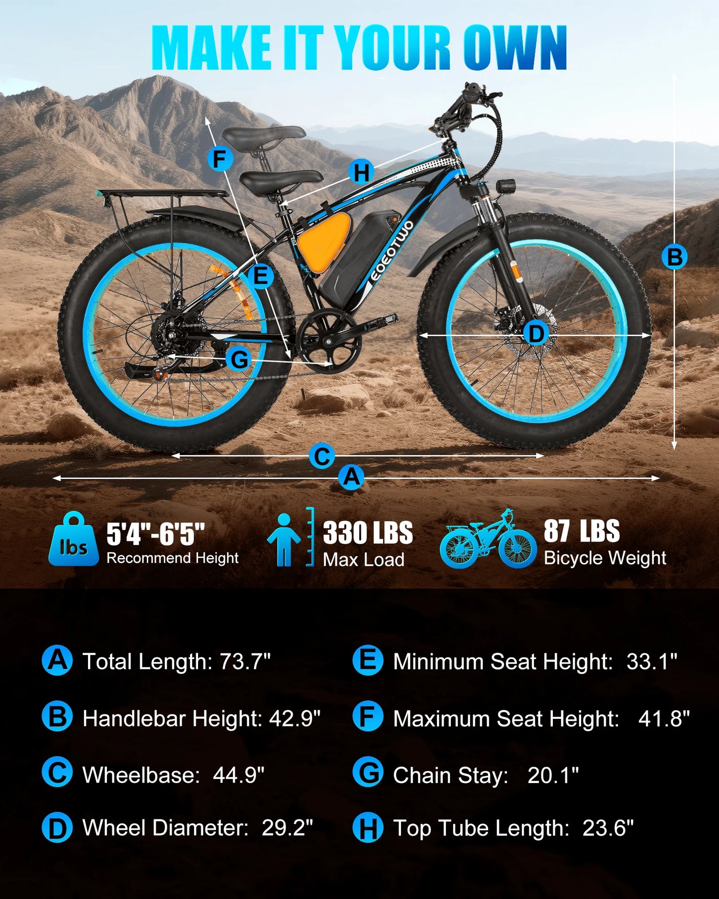 EOEOTWO 1500W 26 Inch Fat Tire Electric Bike For Adults With 960Wh Battery 70 Mile Range 30 MPH