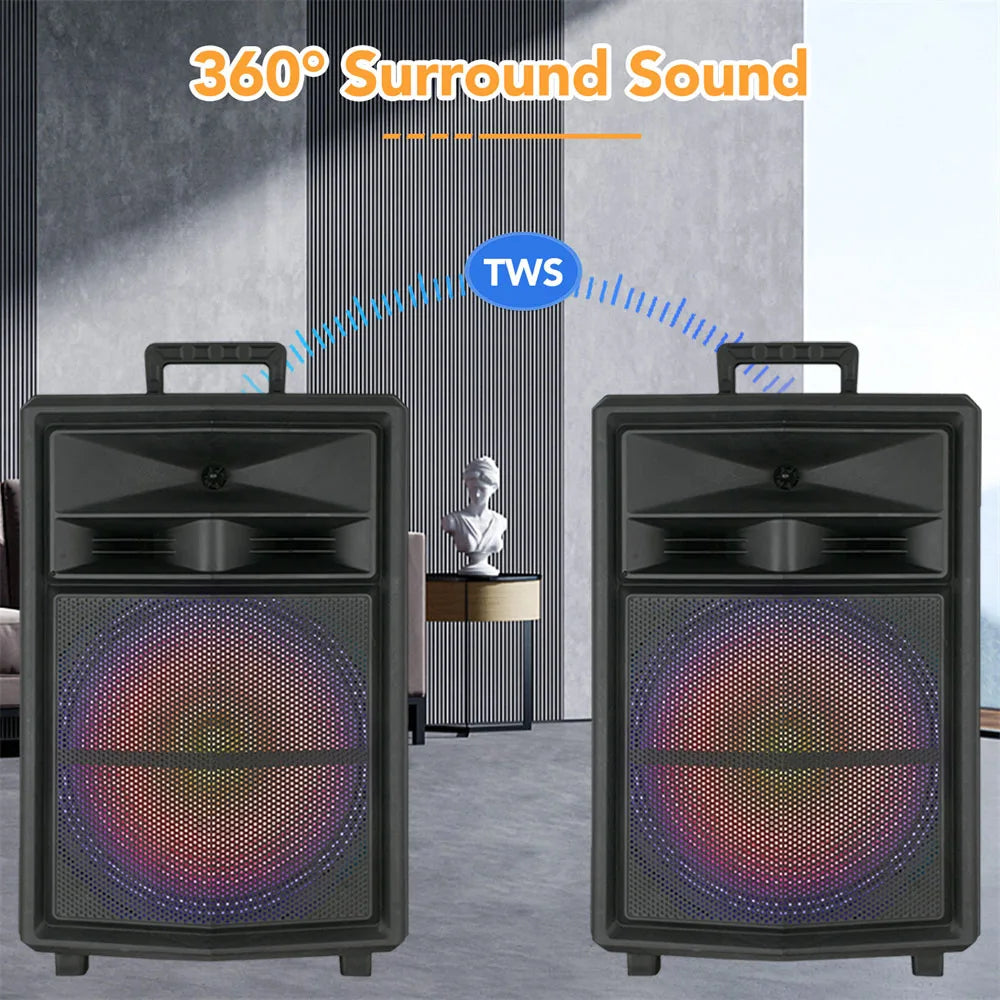 CURUK Portable Bluetooth Party Speaker RGB Lights Outdoor Subwoofer
