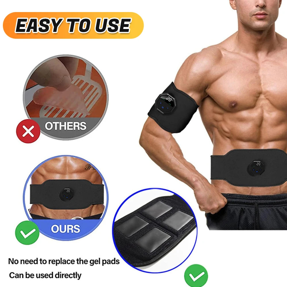 Rechargeable Ems Abdominal Muscle Trainer Belt With Silicone Electrode Pads