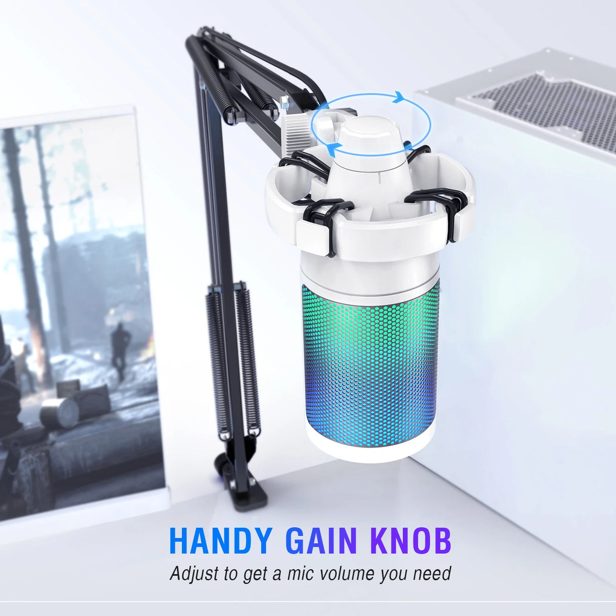 FIFINE USB Gaming Microphone With Mute Button and Boom Arm