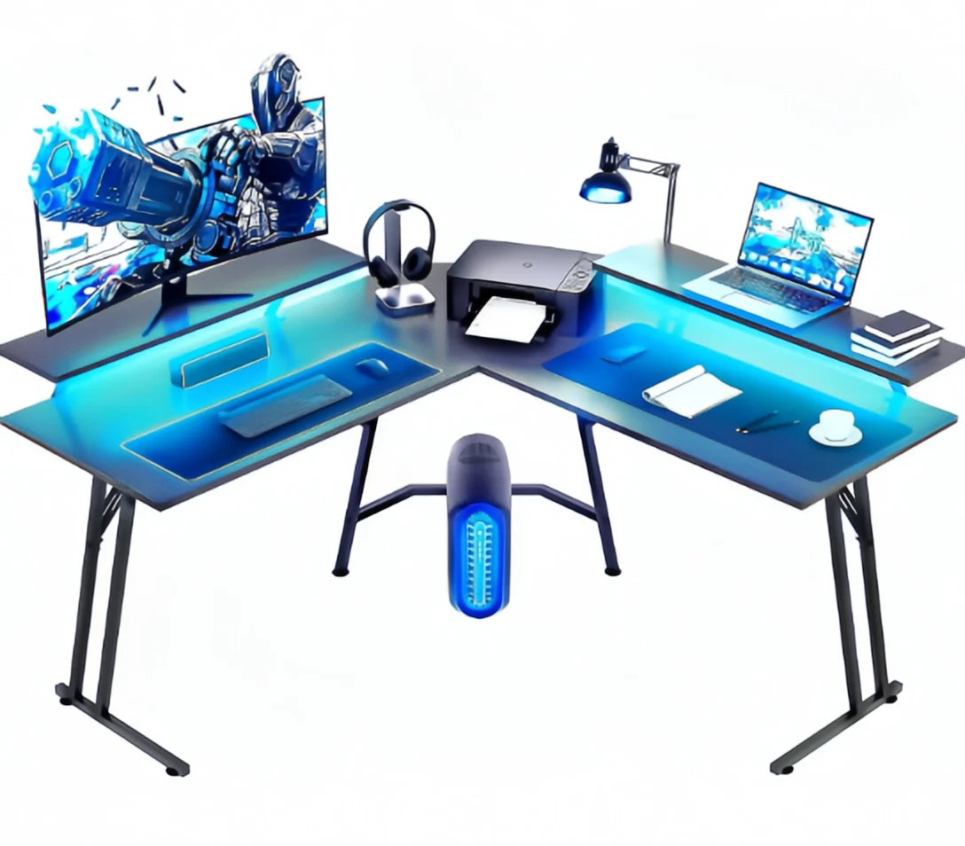 NEBMAAX L Shaped Gaming Desk With Monitor Riser Stand