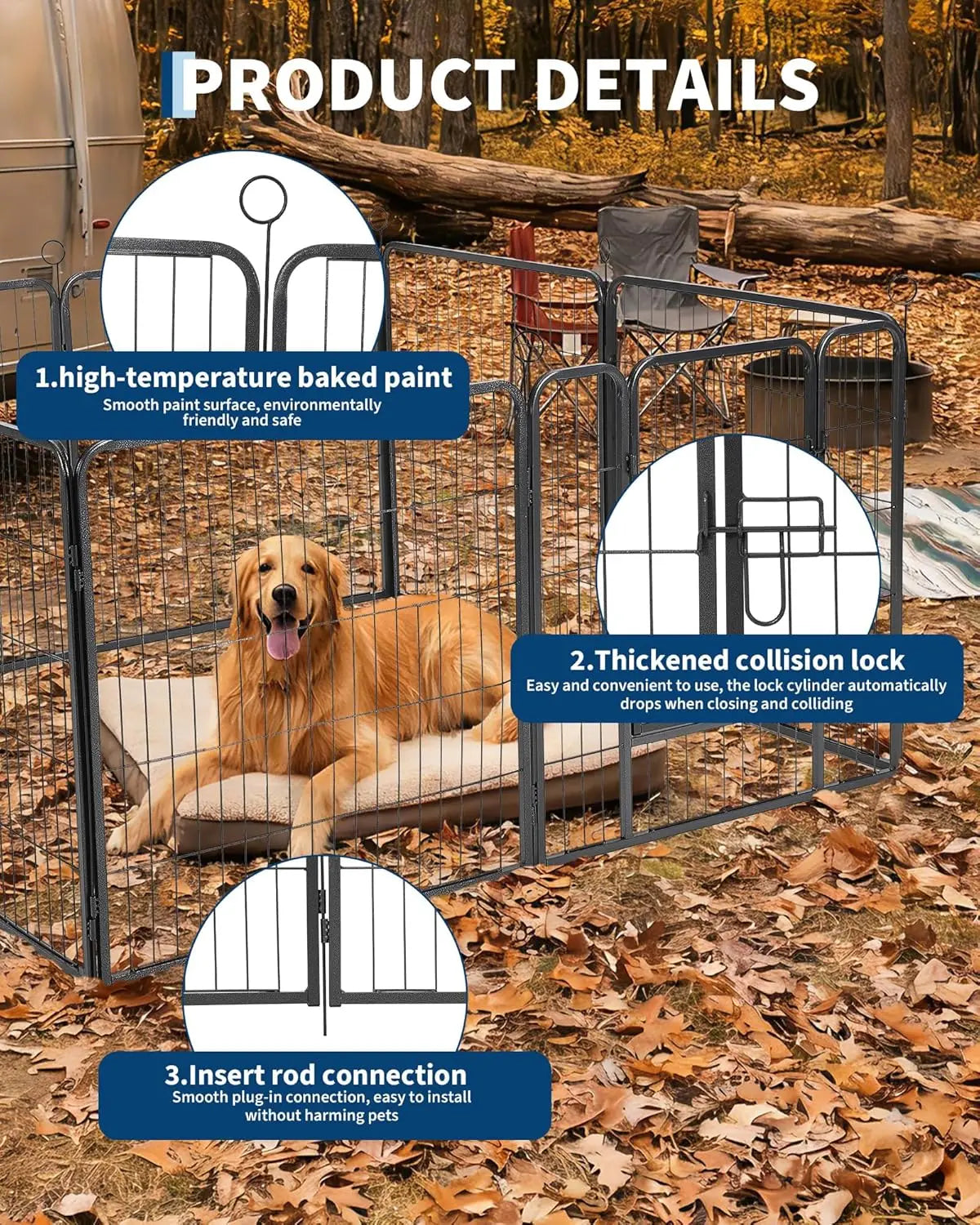 HiMISS Heavy Duty Metal Dog Playpen 32 Inch With Gate 8 Panels Collapsible For Indoor Outdoor Use For Pet Owners