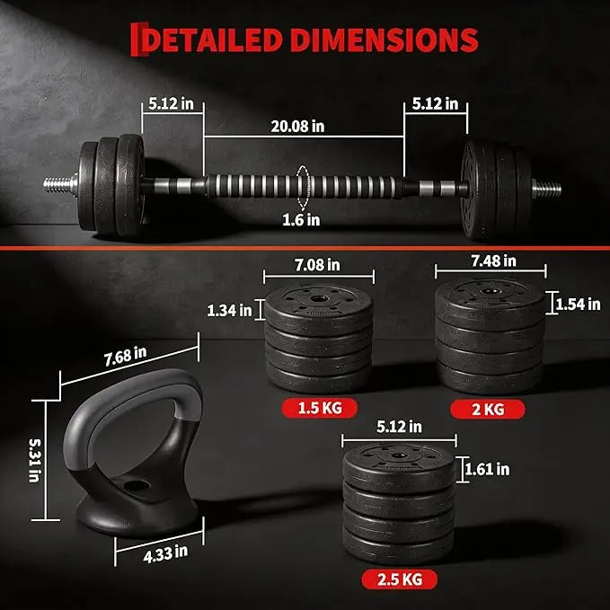 Adjustable Dumbbell Set, 44 lbs Free Weight Set, Converted to Barbell, Kettlebells &Push-Up Stand,Space-Saving Home Gym Equipmen