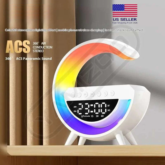 Multifunctional Desk Clock - RGB Smart Ambient Speaker, Bluetooth Speaker, Wireless Bedside Charger, Digital Smart Device, Rechargeable Wireless Unit, Lightweight Portable Audio for Bedroom & Children's Room Decor, Bluetooth