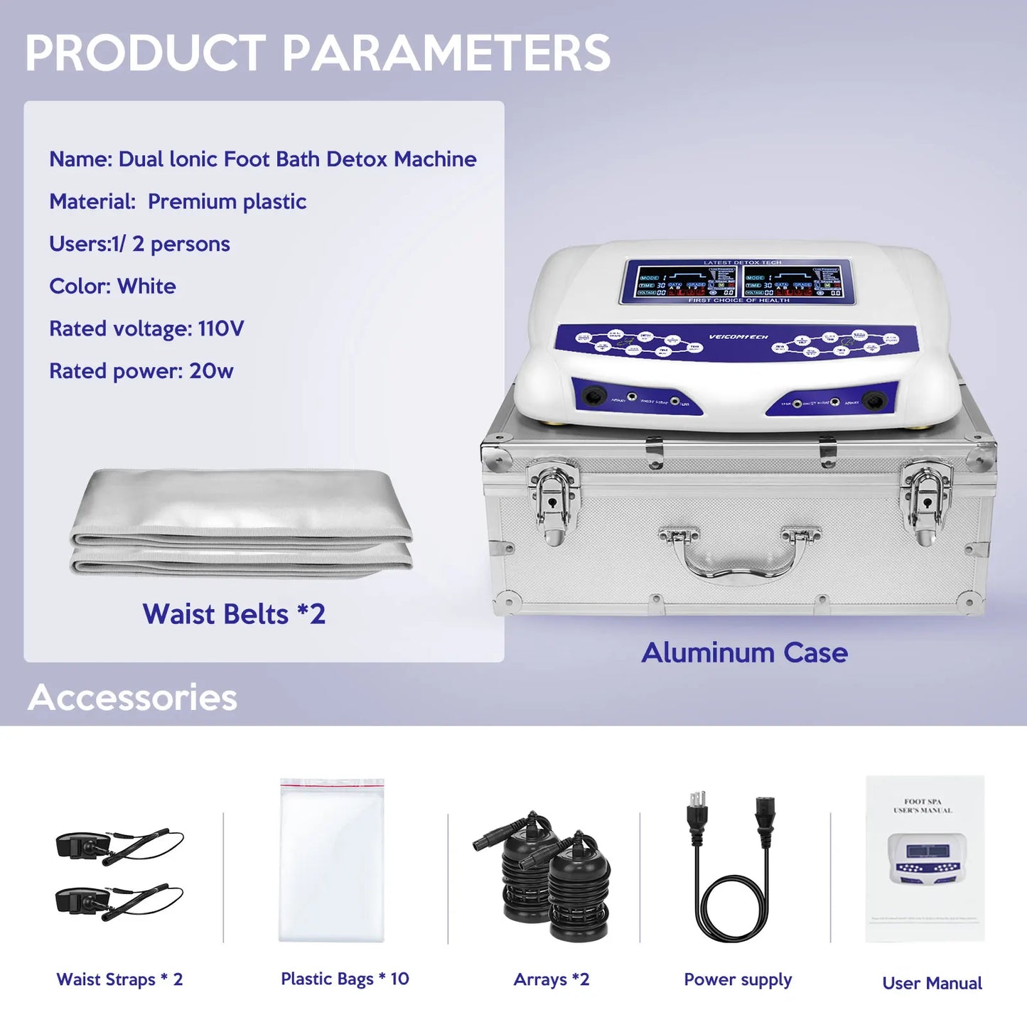 Dual Ionic Foot Bath Detox Machine With Pads And Belt