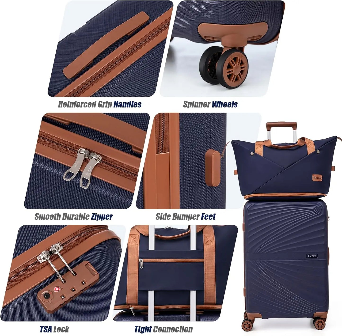 5 Piece ABS Luggage Set With TSA Spinner Wheels Lightweight
