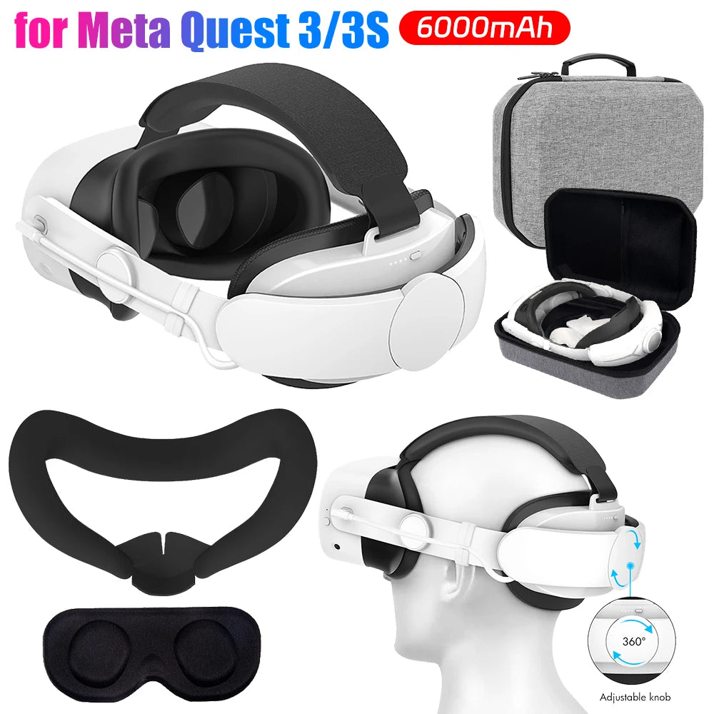 APWIKOGER Adjustable Head Strap 6000mAh Battery for Meta Quest 3S/3