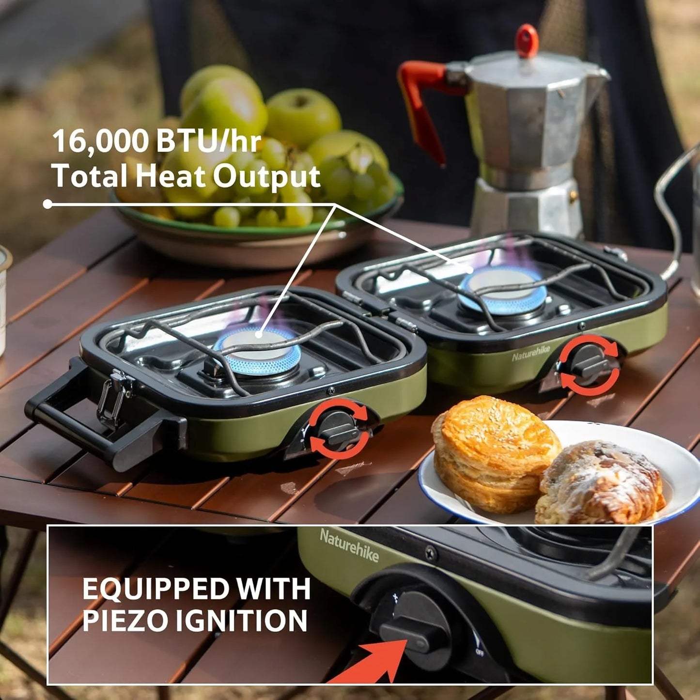 Naturehike 2 Burner Folding Camping Stove Propane Stove Carry Bag
