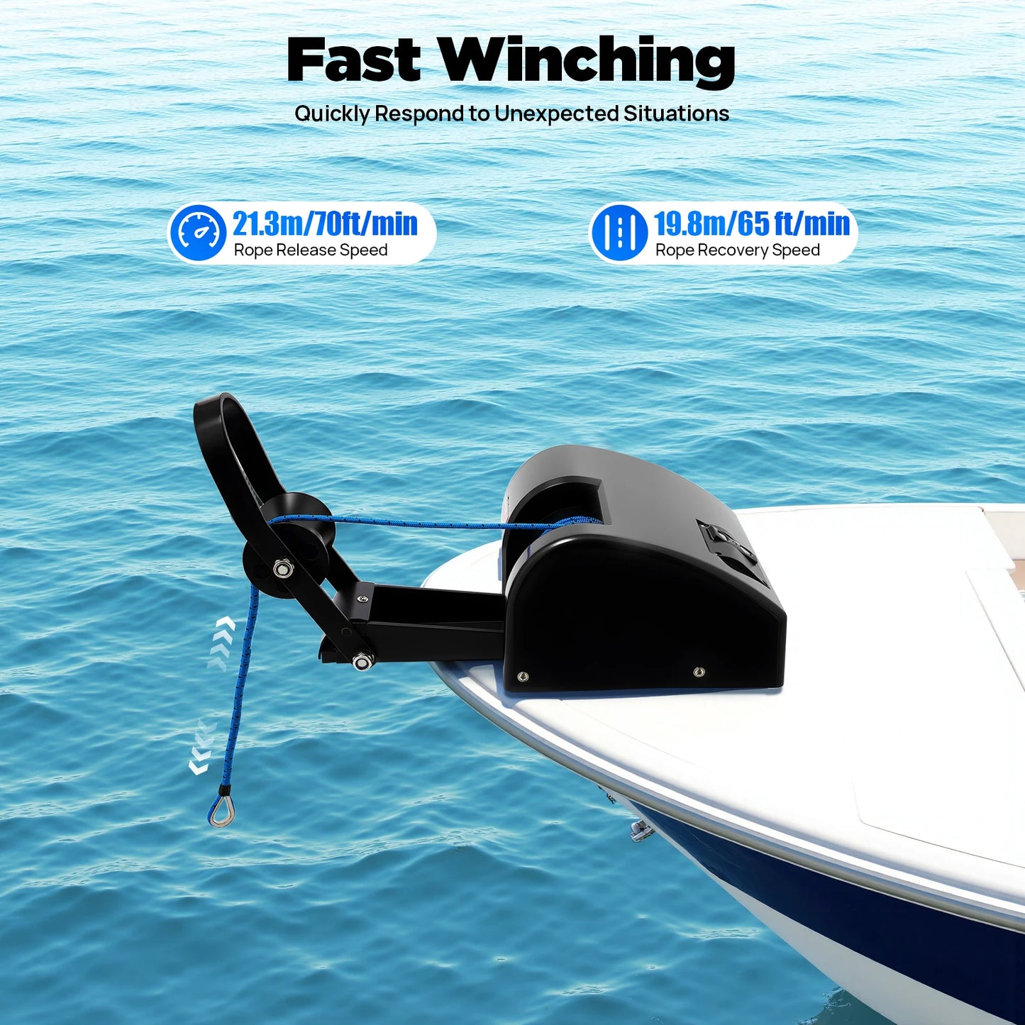 12V Electric Boat Winch 35 Lb Load Capacity With 100ft Braided Rope And Wireless Remote For Boats Up To 24 Ft