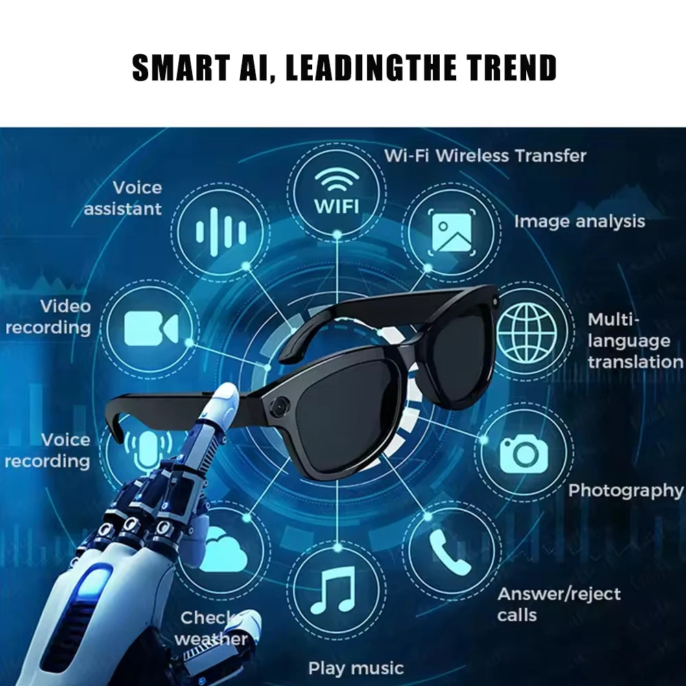 SENBONO Smart Glasses AI Translator 8MP Camera 4K Video Sunglasses