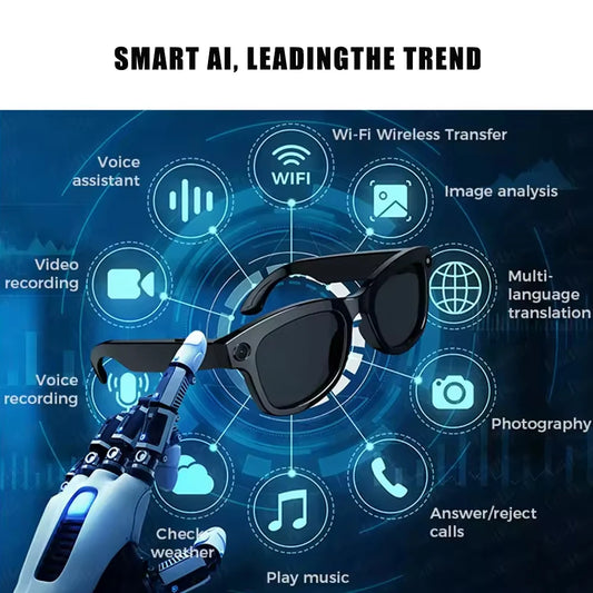 SENBONO Smart Glasses AI Translator 8MP Camera 4K Video Sunglasses