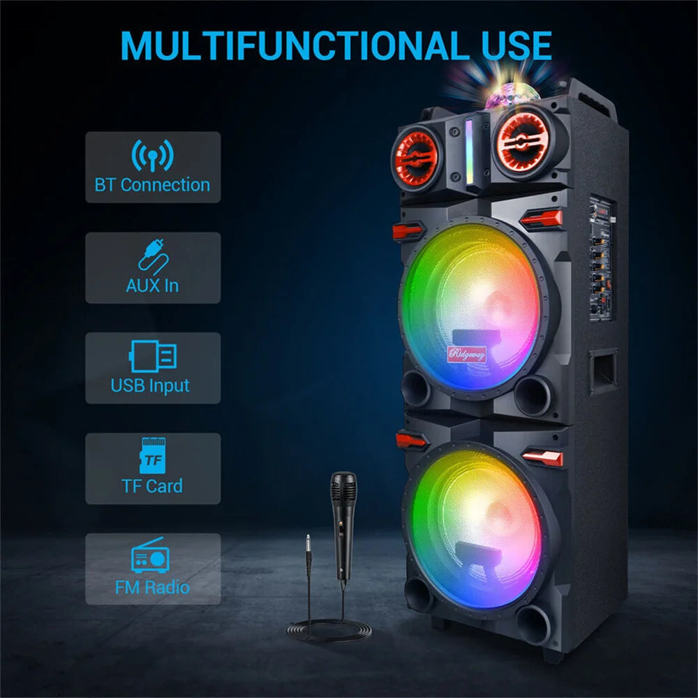 CURUK 9000W Bluetooth Speaker Dual Woofer Karaoke DJ System Mic
