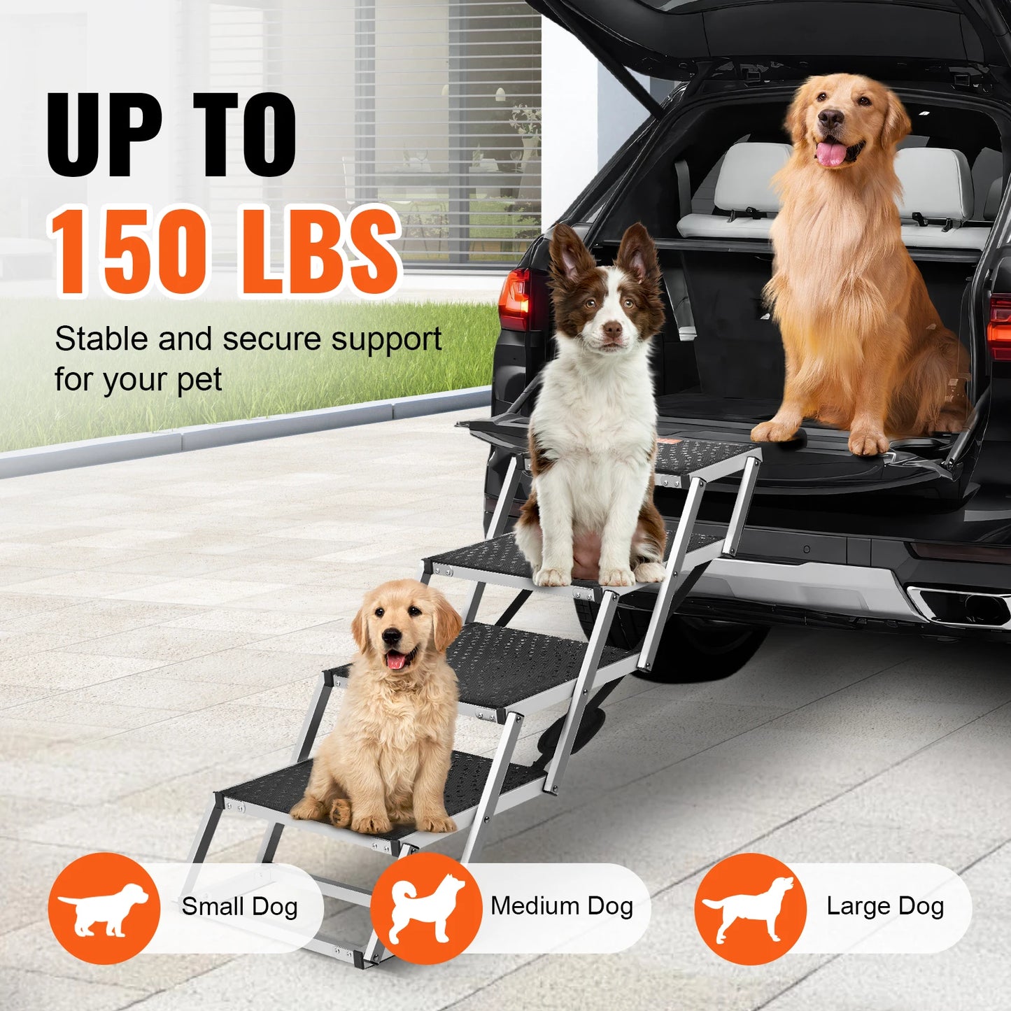 SucceBuy Dog Car Steps Folding Portable Pet Steps For Cars
