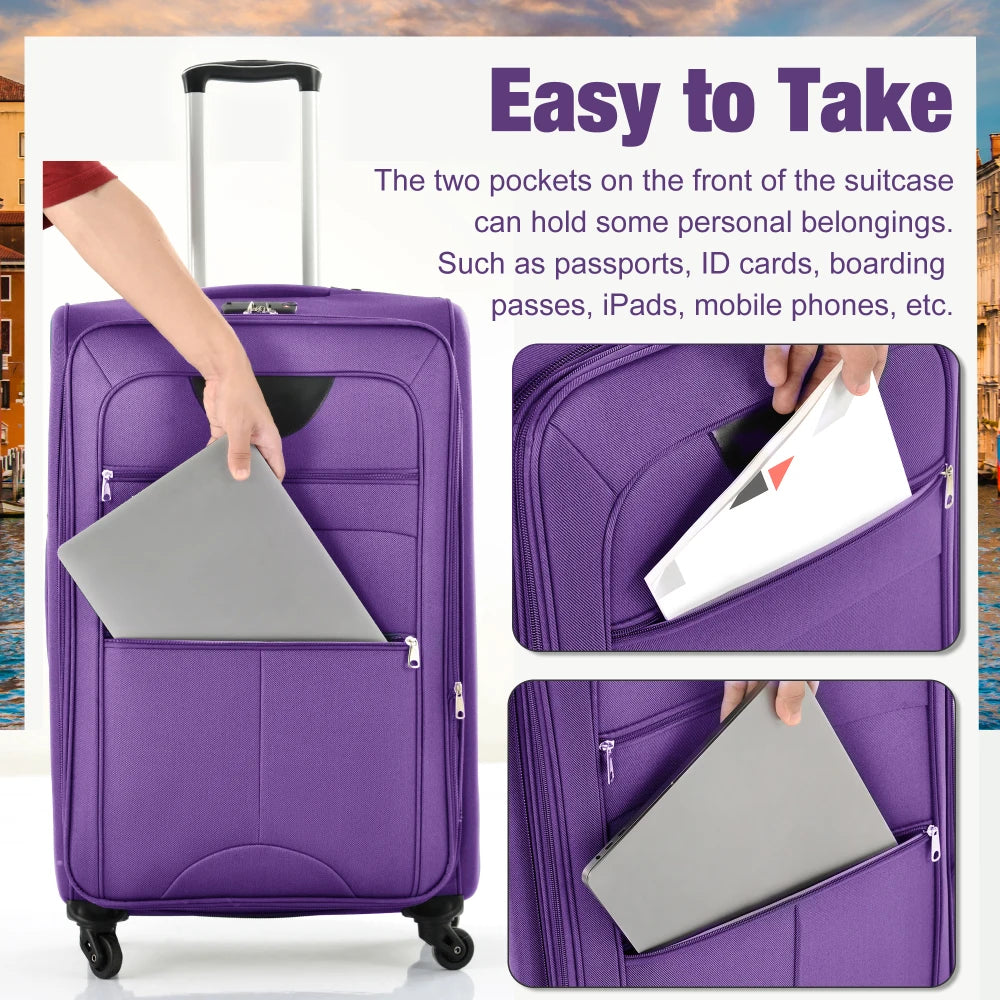 5 Piece Expandable Soft Shell Luggage Set Polyester Spinner Suitcases TSA Locks