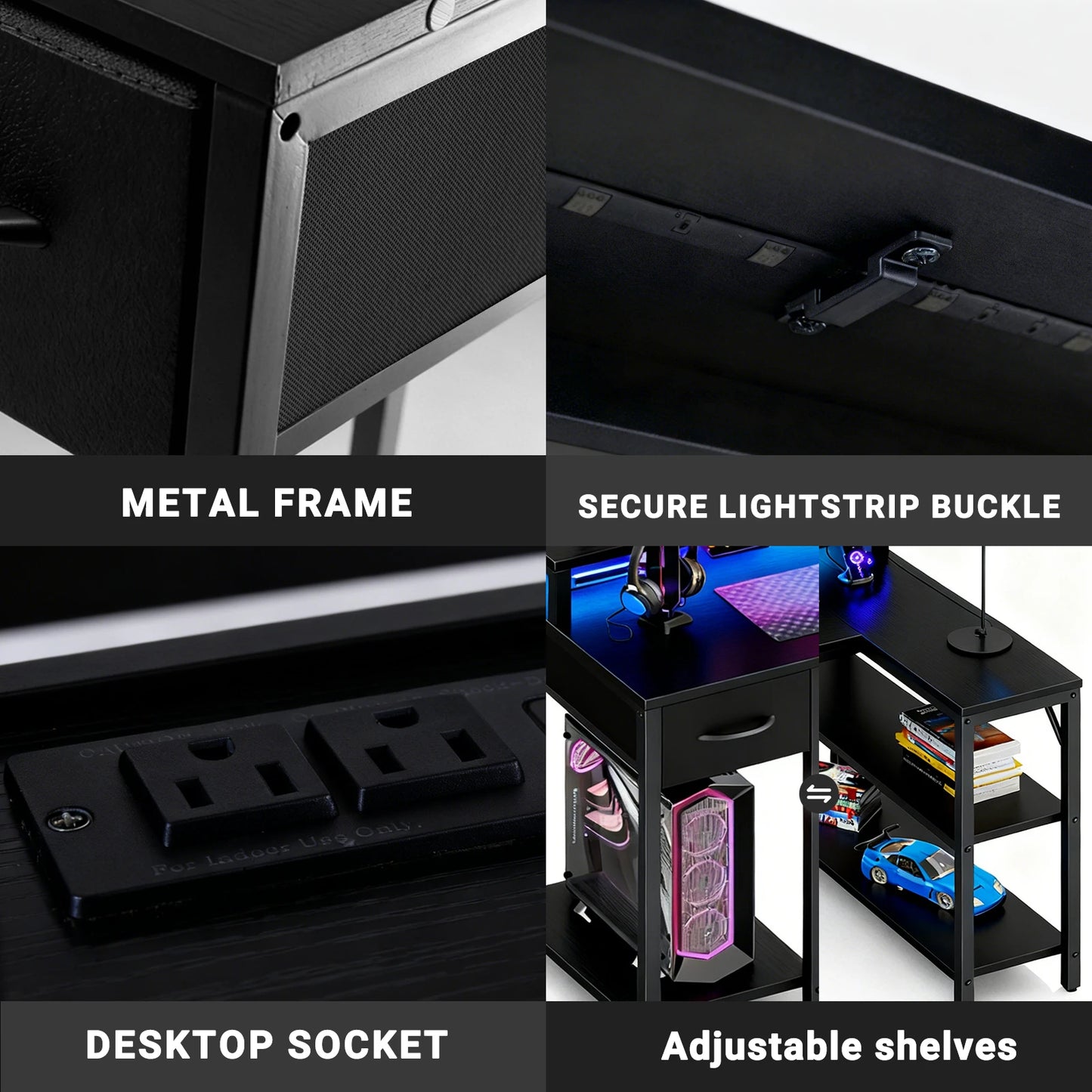 JHK L Shaped Gaming Desk Featuring USB Ports And LED