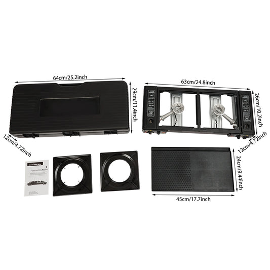 Two Burner Portable Camping Gas Stove With Baking Tray