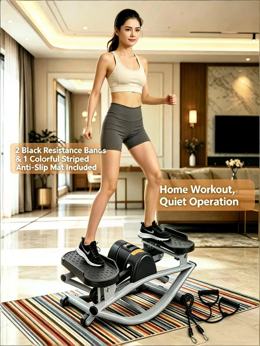Rocking Twist Stepper With Resistance Bands For Home Cardio