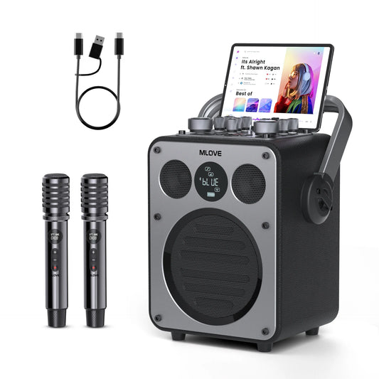 MLOVE D5 Karaoke Machine With Bluetooth And Two Wireless Microphones
