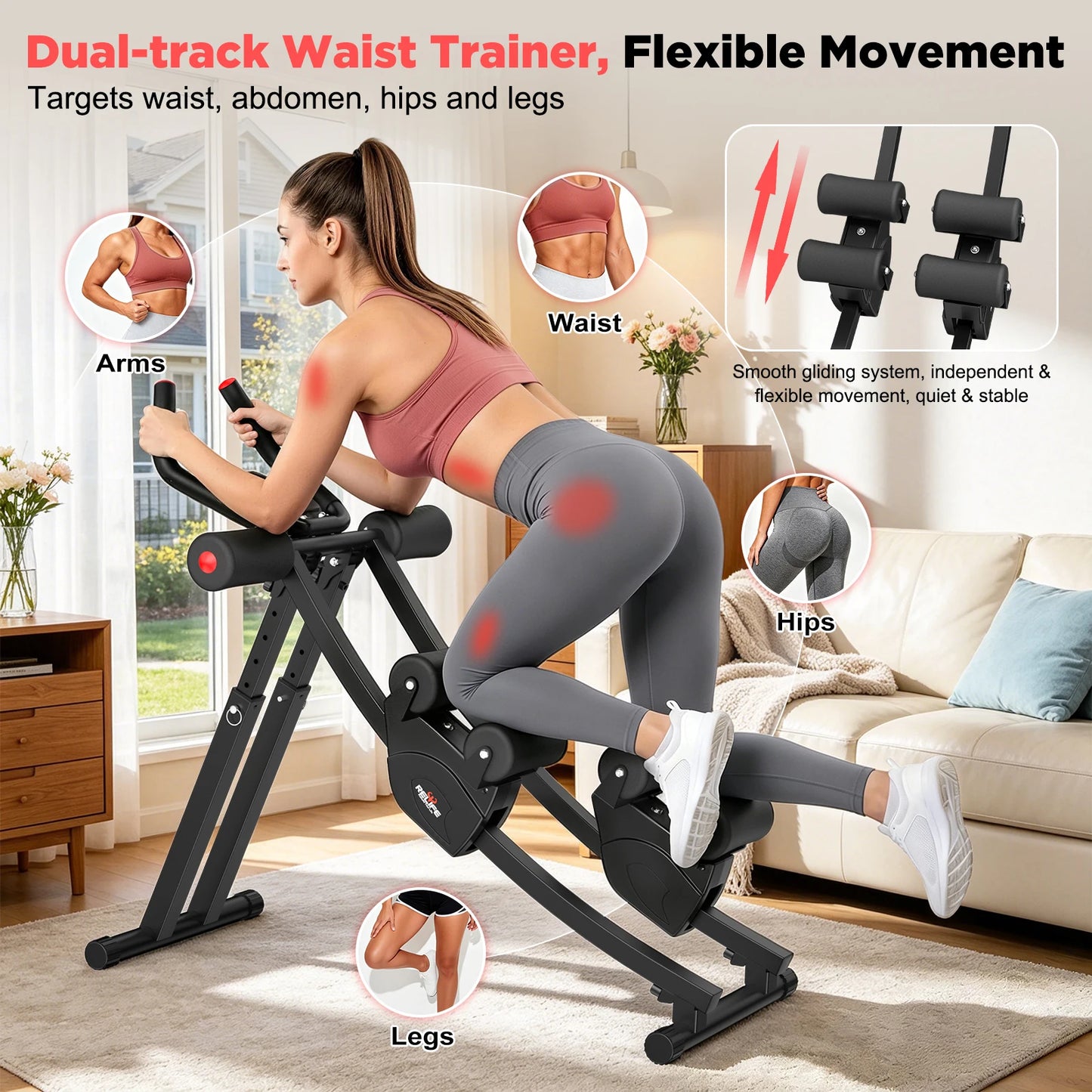 Foldable Dual Ab Machine With Adjustable Resistance And LCD Display