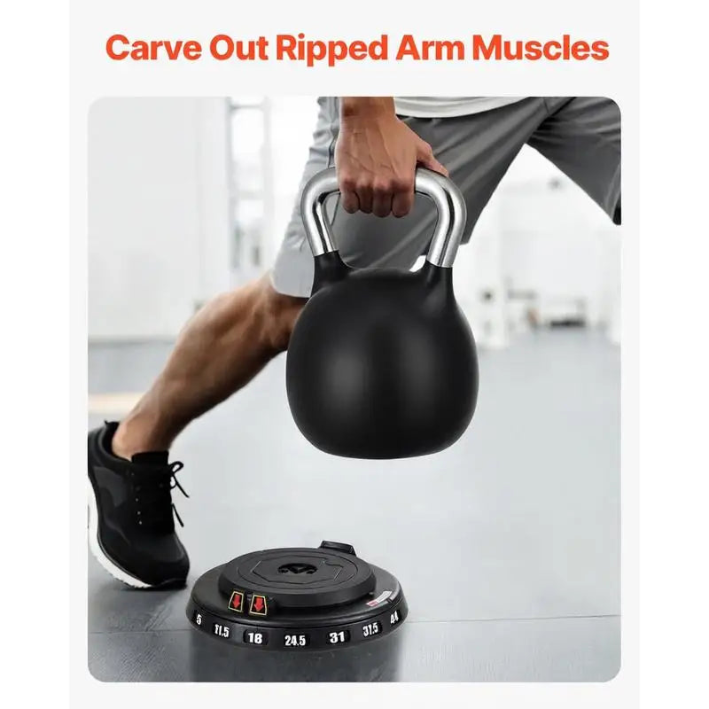 Kettlebell, Adjustable Kettlebell with 7 Weight Levels (5, 11.5, 18, 24.5, 31, 37.5, 44 lbs), Die-Cast Aluminum and ABS Material, for Grip Strength Training, Full-body Workout & Cross-Training