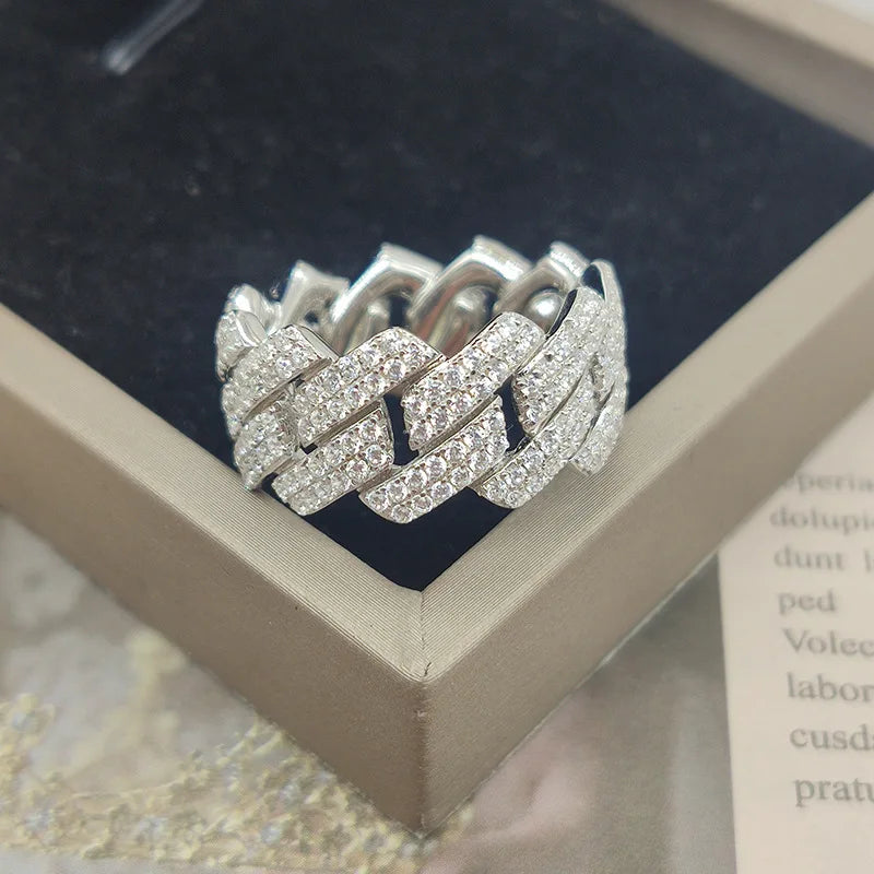 Lyee Cyee Sterling Silver Moissanite Cuban Ring For Unisex Wear