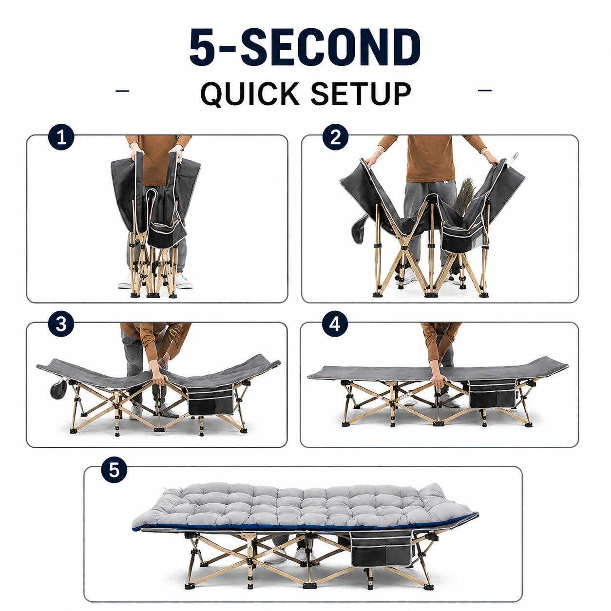 Portable Folding Camping Cot With Thick Mattress And Steel Frame