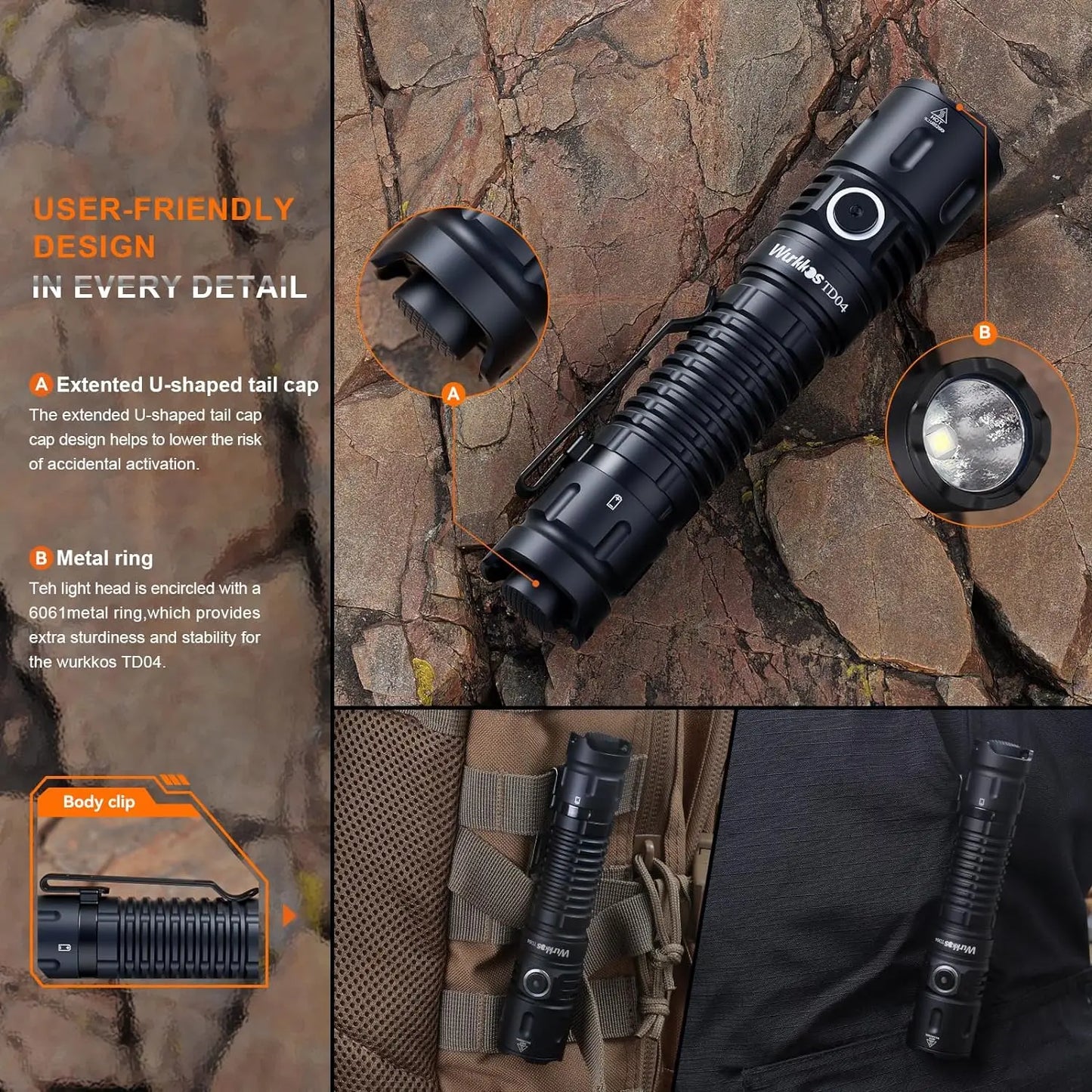 Wurkkos TD04 USB C Rechargeable Dual Mode Tactical Flashlight