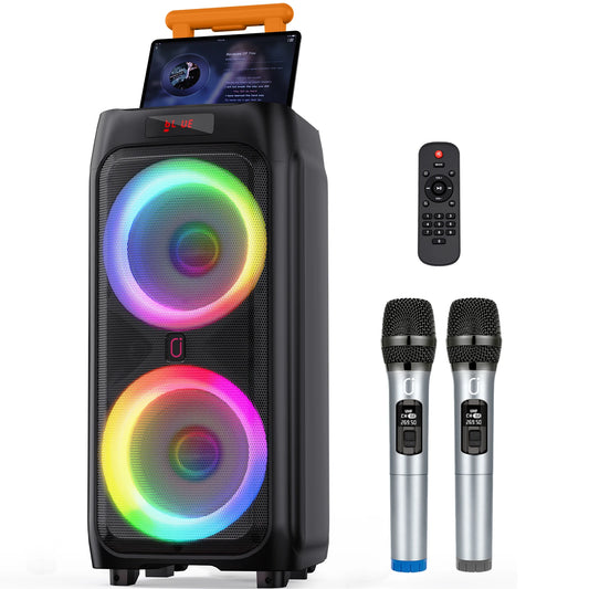 FanFun T9 Karaoke Machine With 2 Wireless Microphones Bluetooth Speaker