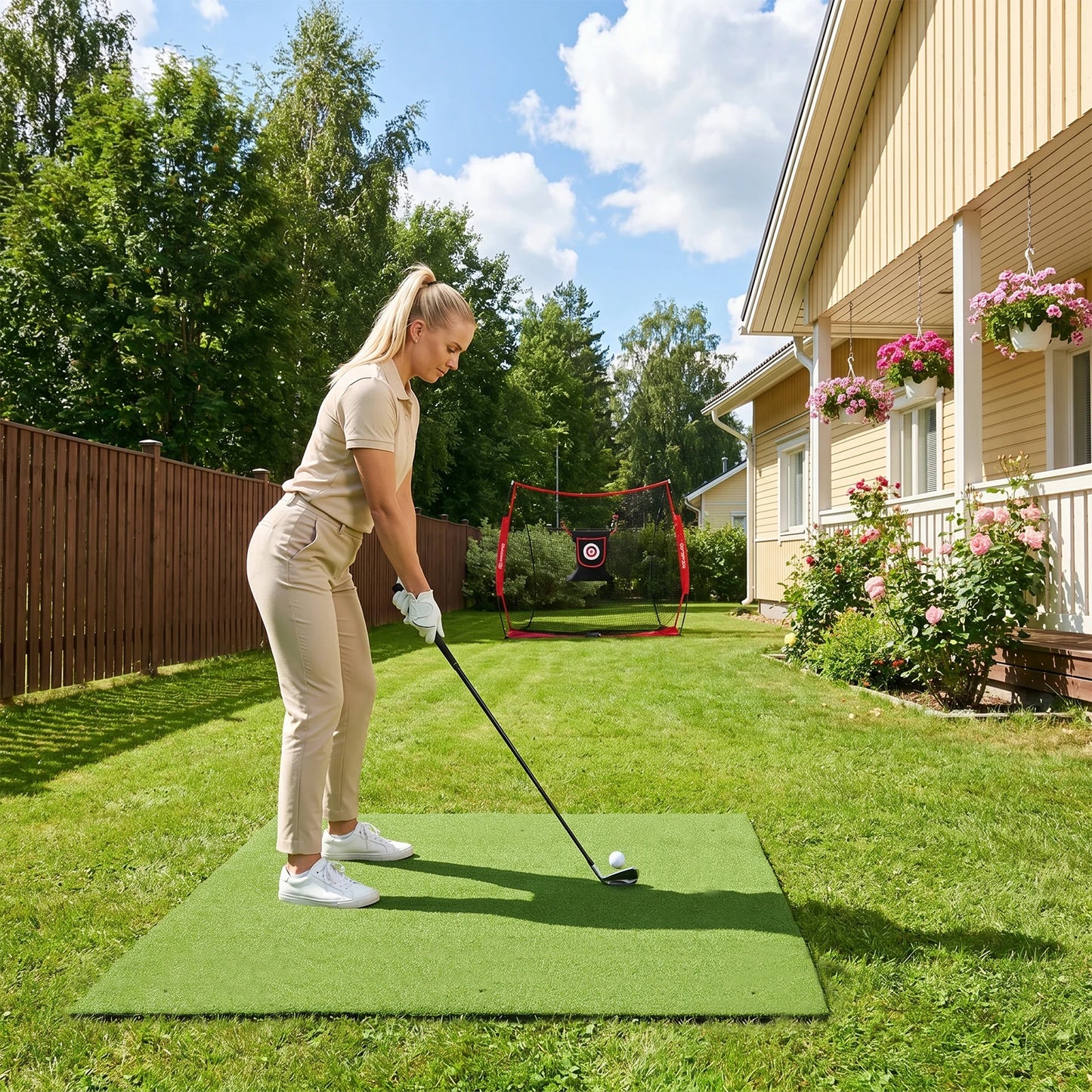Golf Hitting Practice Mat With Artificial Turf Training Surface