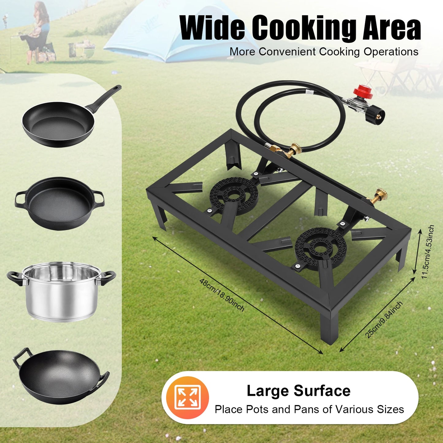 Portable Gas Stove Double Burner With Regulator Hose 0-10 PSI