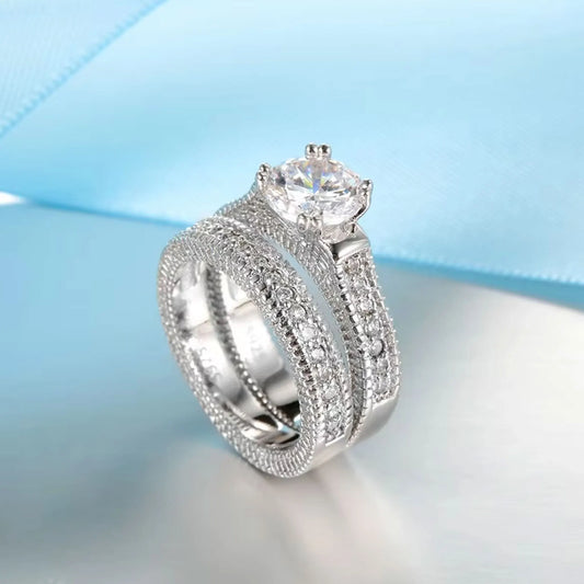 Lyee Cyee Elegant Wedding Couple Sterling Silver Zircon Rings