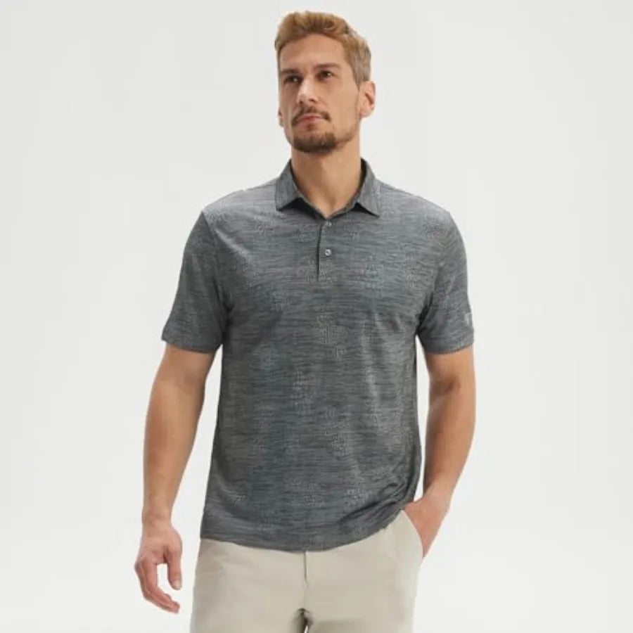 Maelreg Mens Golf Polo Shirt Moisture Wicking Performance Lightweight Jacquard 3 Button