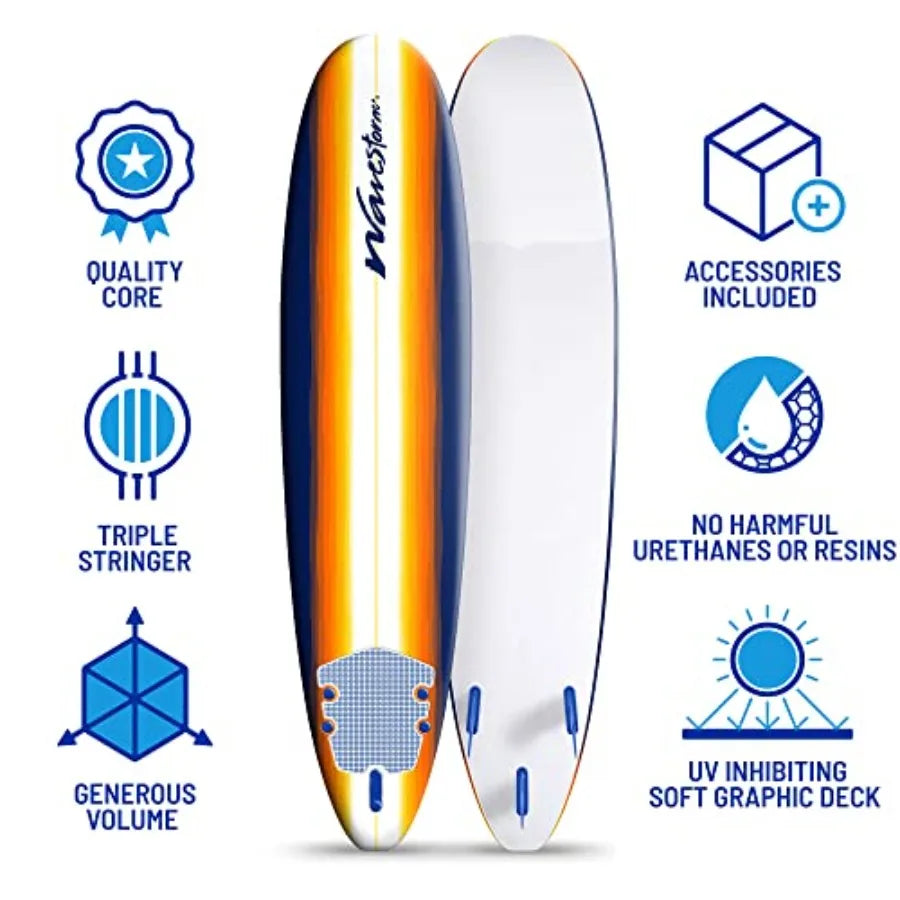 Beginner Friendly 8ft Soft Top Foam Surfboard EVA Construction Lightweight Durable Blue White