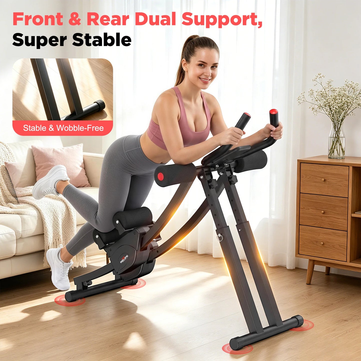 Foldable Dual Ab Machine With Adjustable Resistance And LCD Display