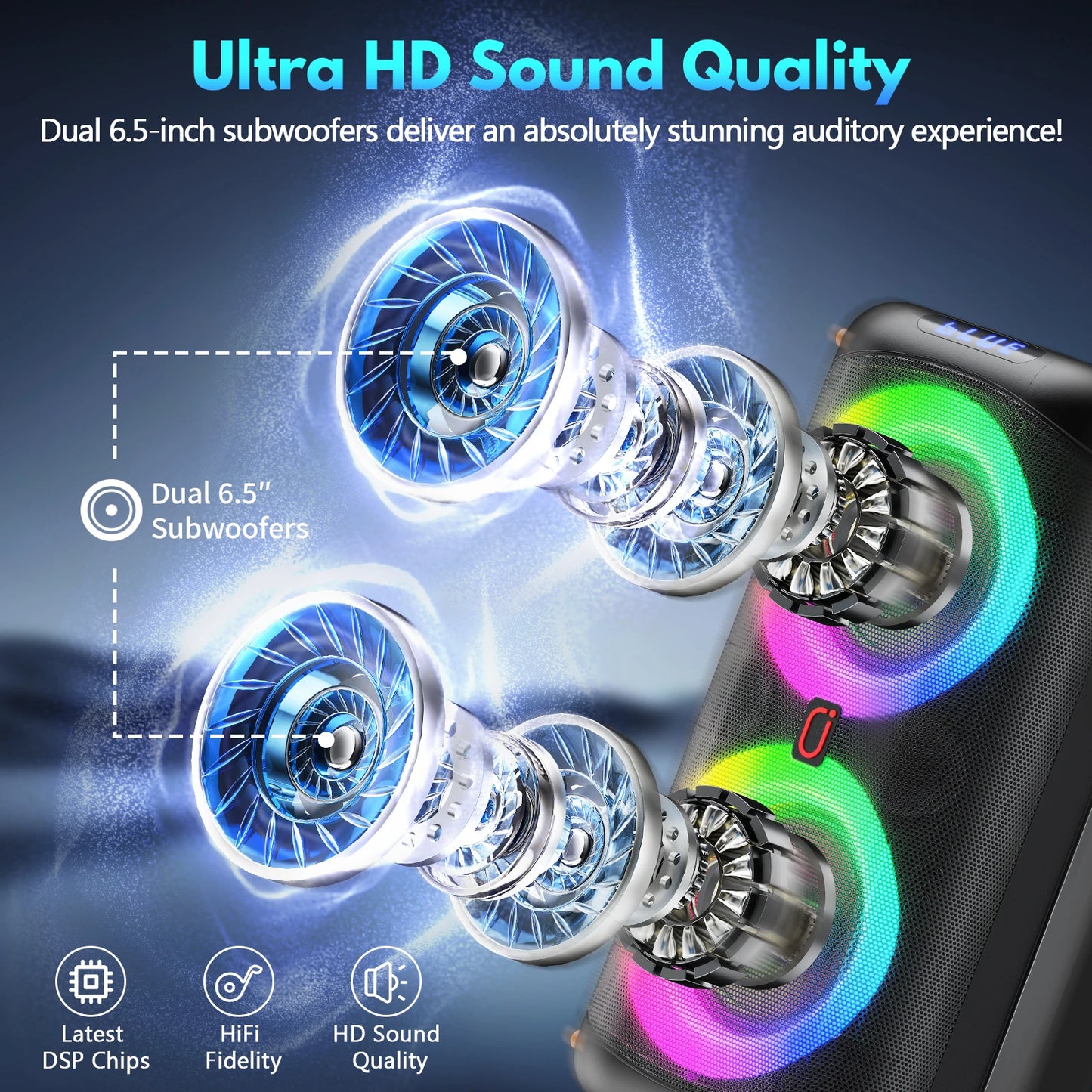 FanFun T27 Wireless Bluetooth Karaoke Speaker Dual Microphones LED Lights