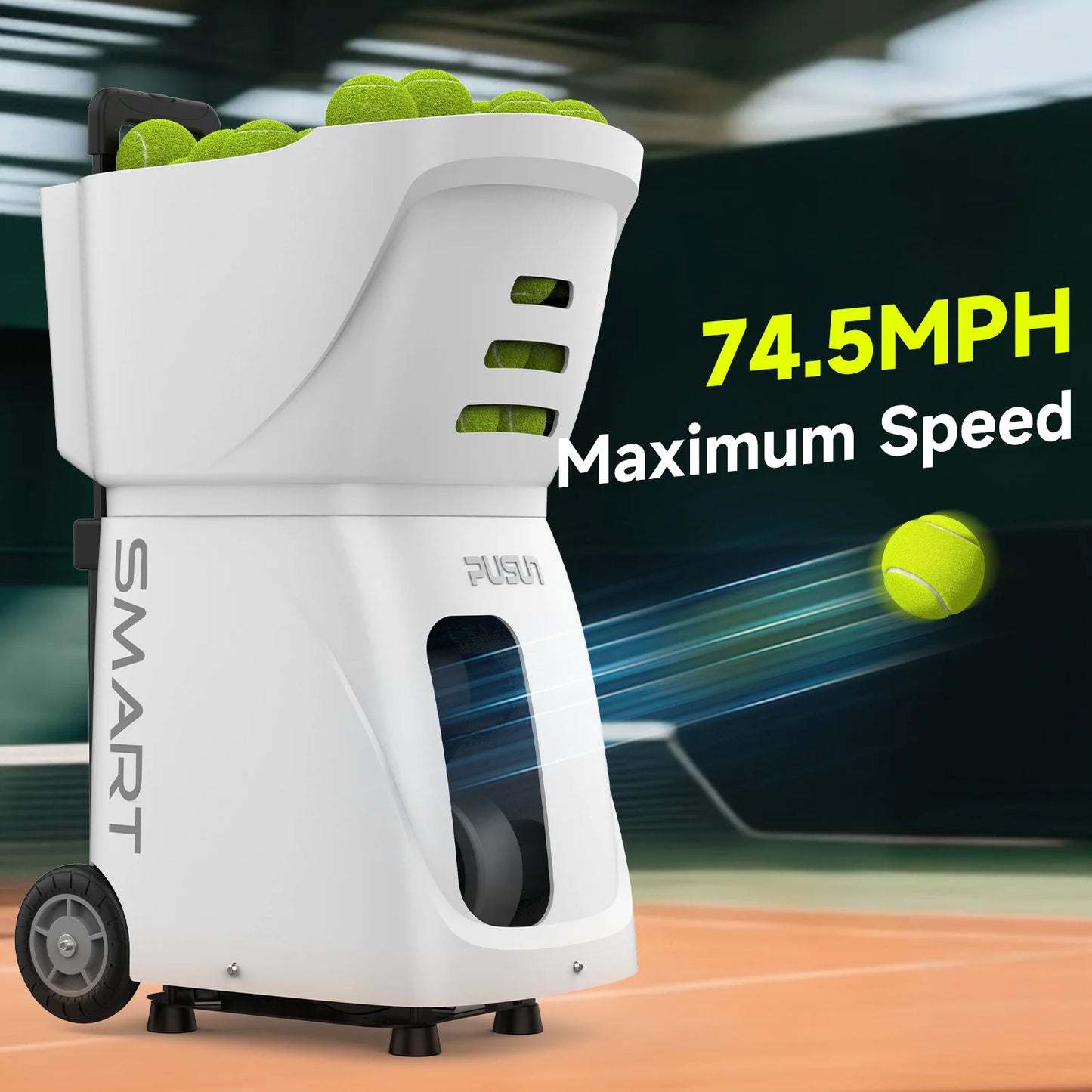 PUSUN Tennis Ball Machine PT Smart Launcher For All Levels 100 Ball Capacity 4-6 Hour Battery Life Adjustable Elevation