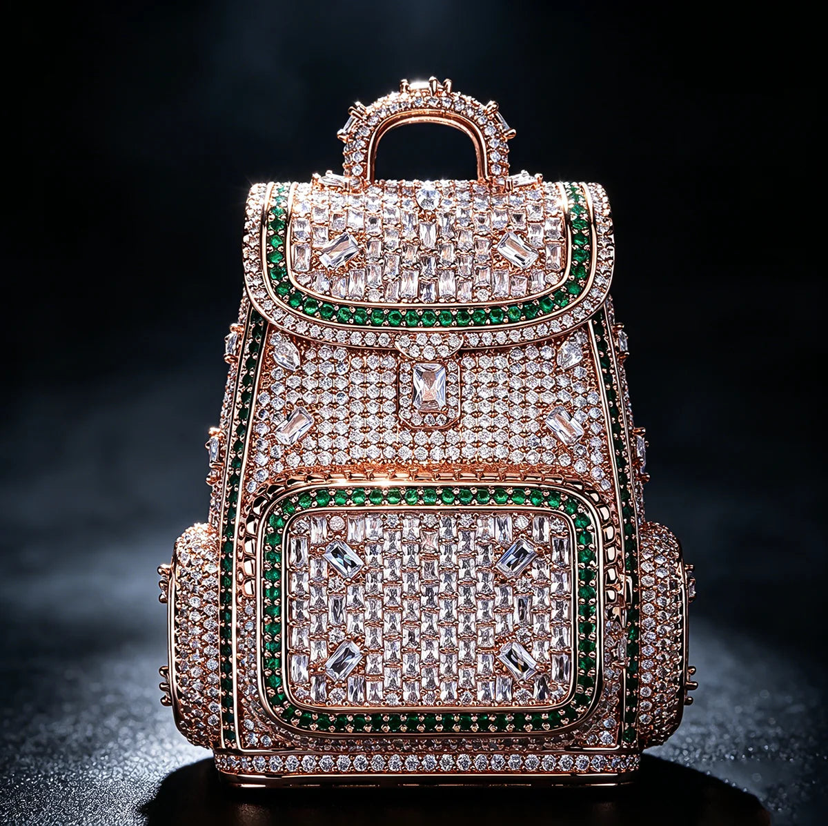 Lyee Cyee 18K Rose Gold Plated Backpack Pendant Green Cz