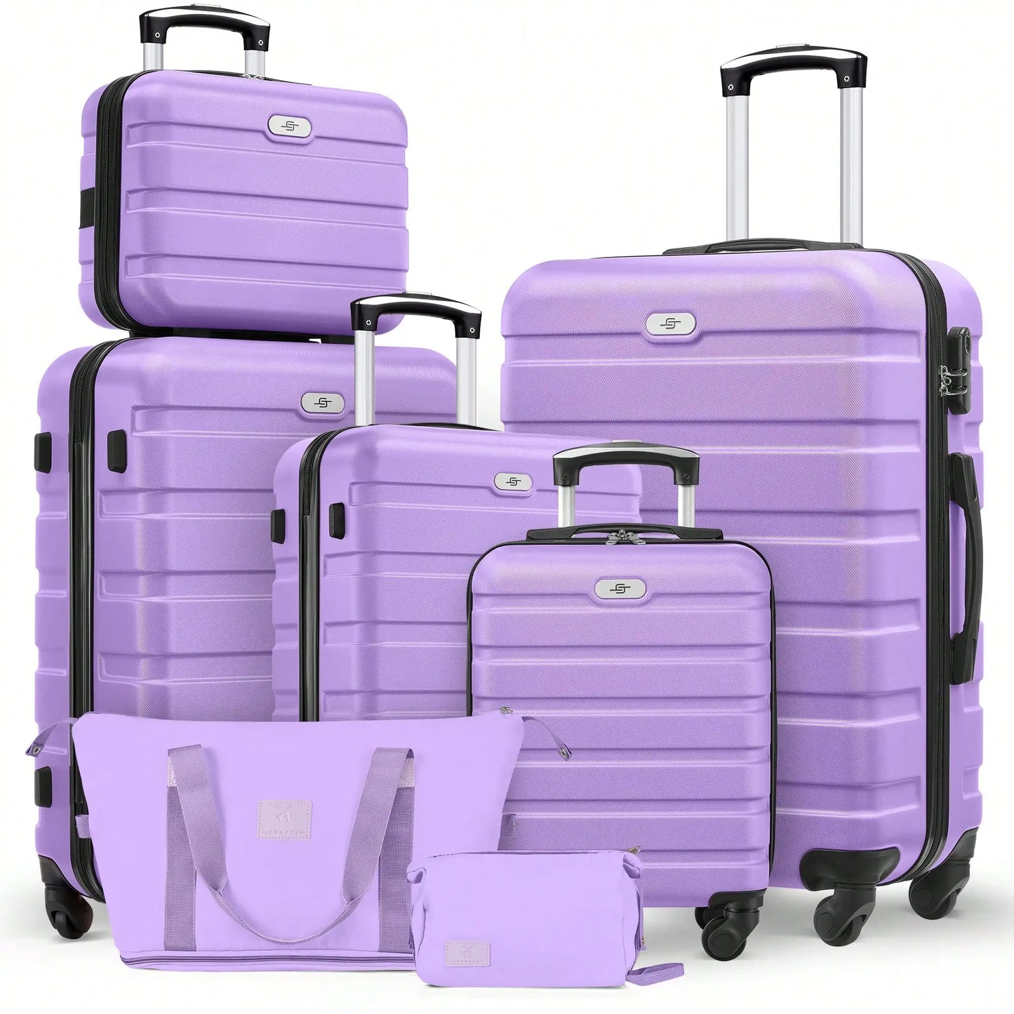 ABS Hardside Spinner Luggage Set 7 Piece With Travel Bags And Cosmetic Case