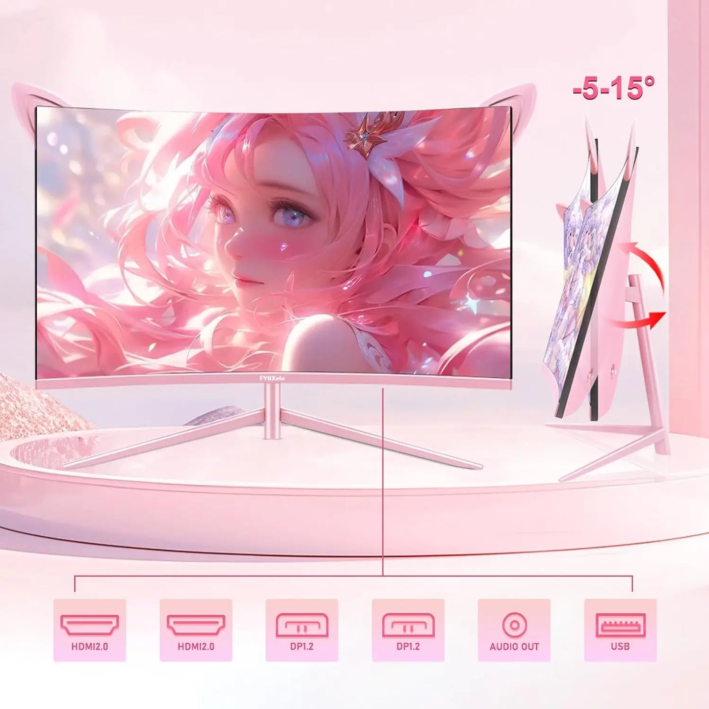 FYHXele Curved Gaming Monitor QHD 165Hz HDR10 FreeSync 1ms