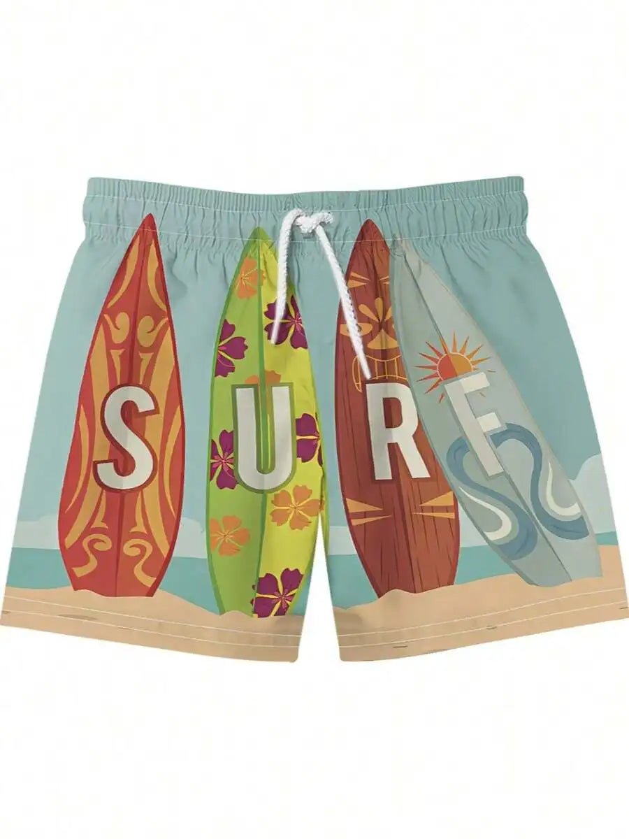Mens Surf Board Print Swim Shorts Premium Lightweight Quick Dry Elastic Waist Beachwear For Men