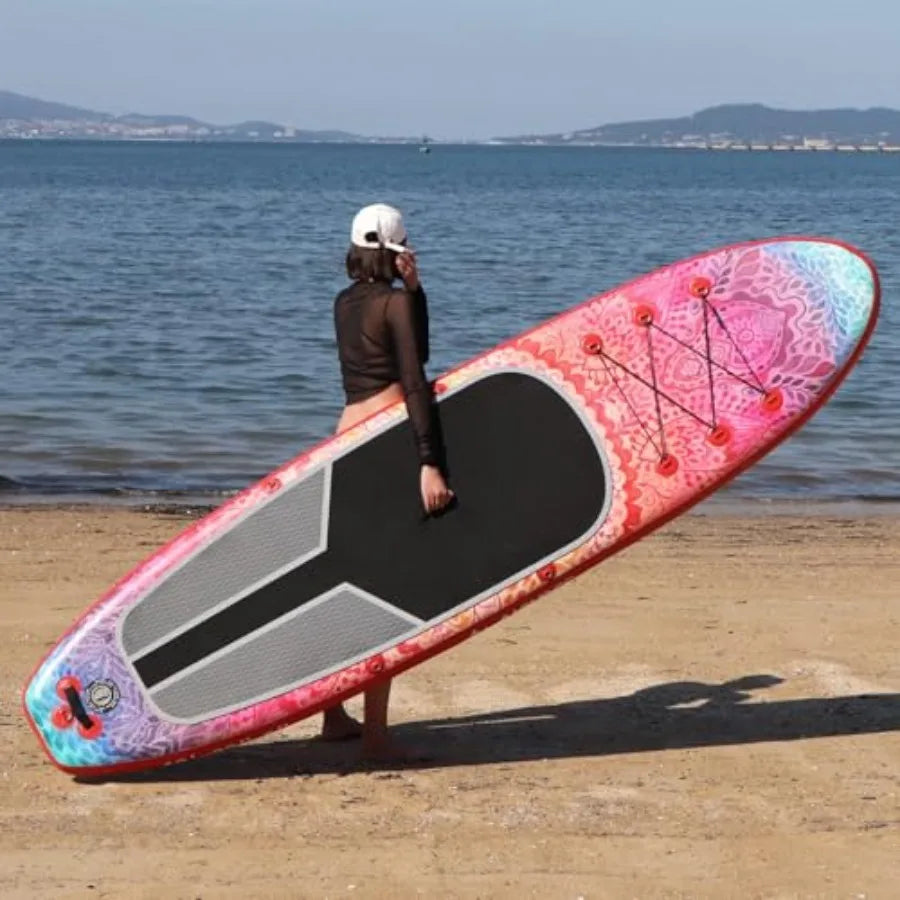 Inflatable Paddle Board For Adults Wide All Skill Levels Navy Blue With Carry Bag And Hand Pump