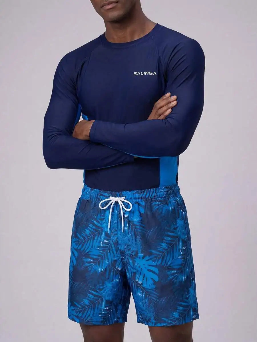 Mens Long Sleeve Rash Guard And Swim Shorts Set For Active Beachwear Durable Polyester Spandex