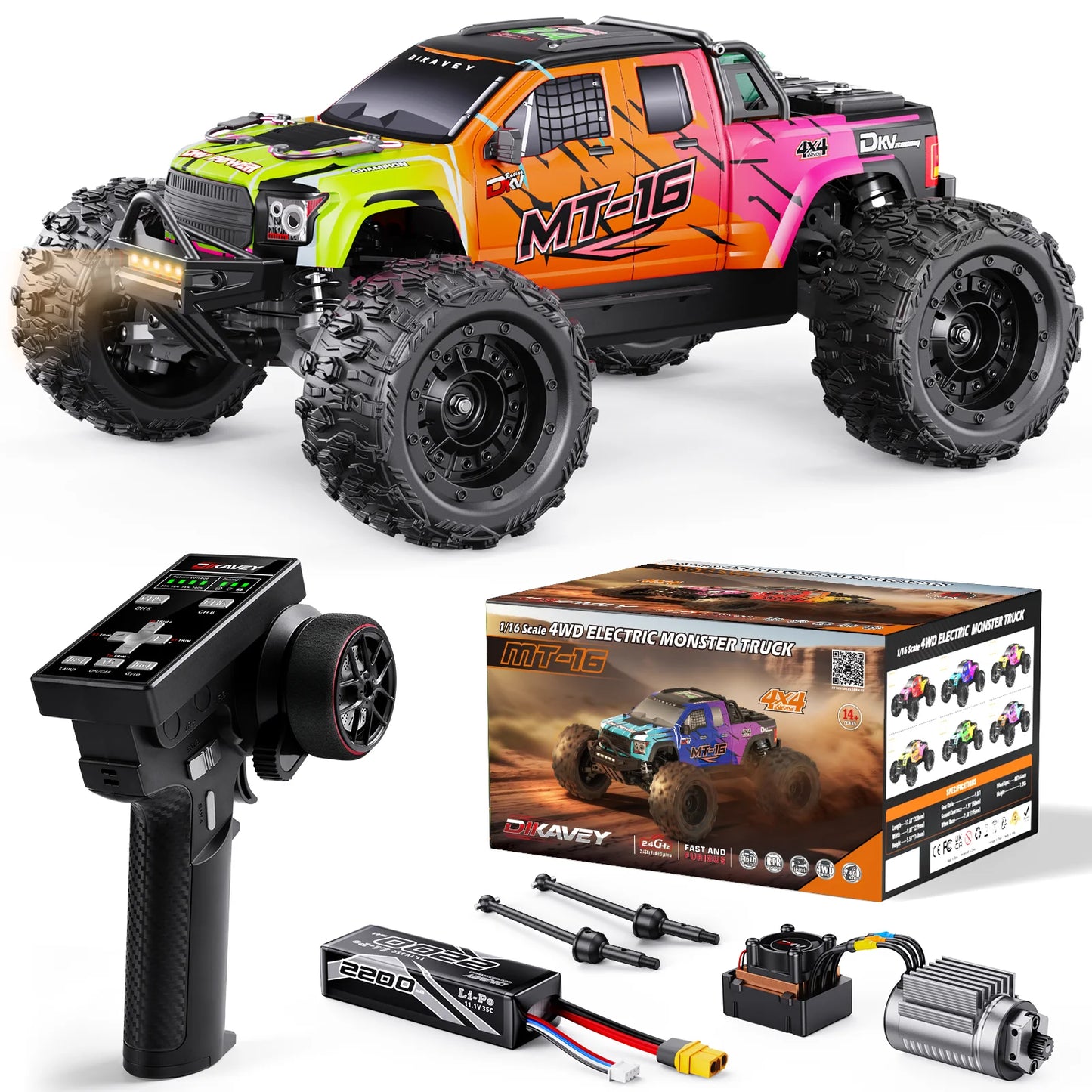 DIKAVEY 1 By 16 Brushless 4WD RC Monster Truck For RC Enthusiasts High Speed All Terrain 3S 2200mAh Battery Included