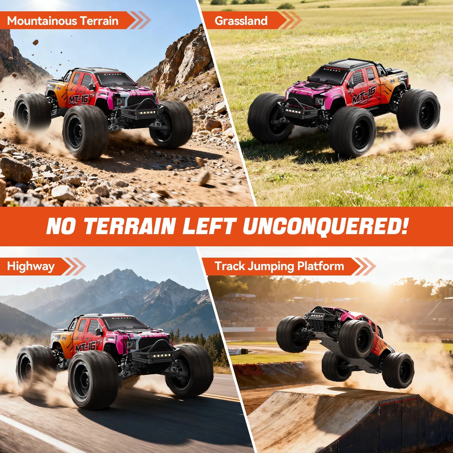 DIKAVEY 1 By 16 Brushless 4WD RC Monster Truck For RC Enthusiasts High Speed All Terrain 3S 2200mAh Battery Included