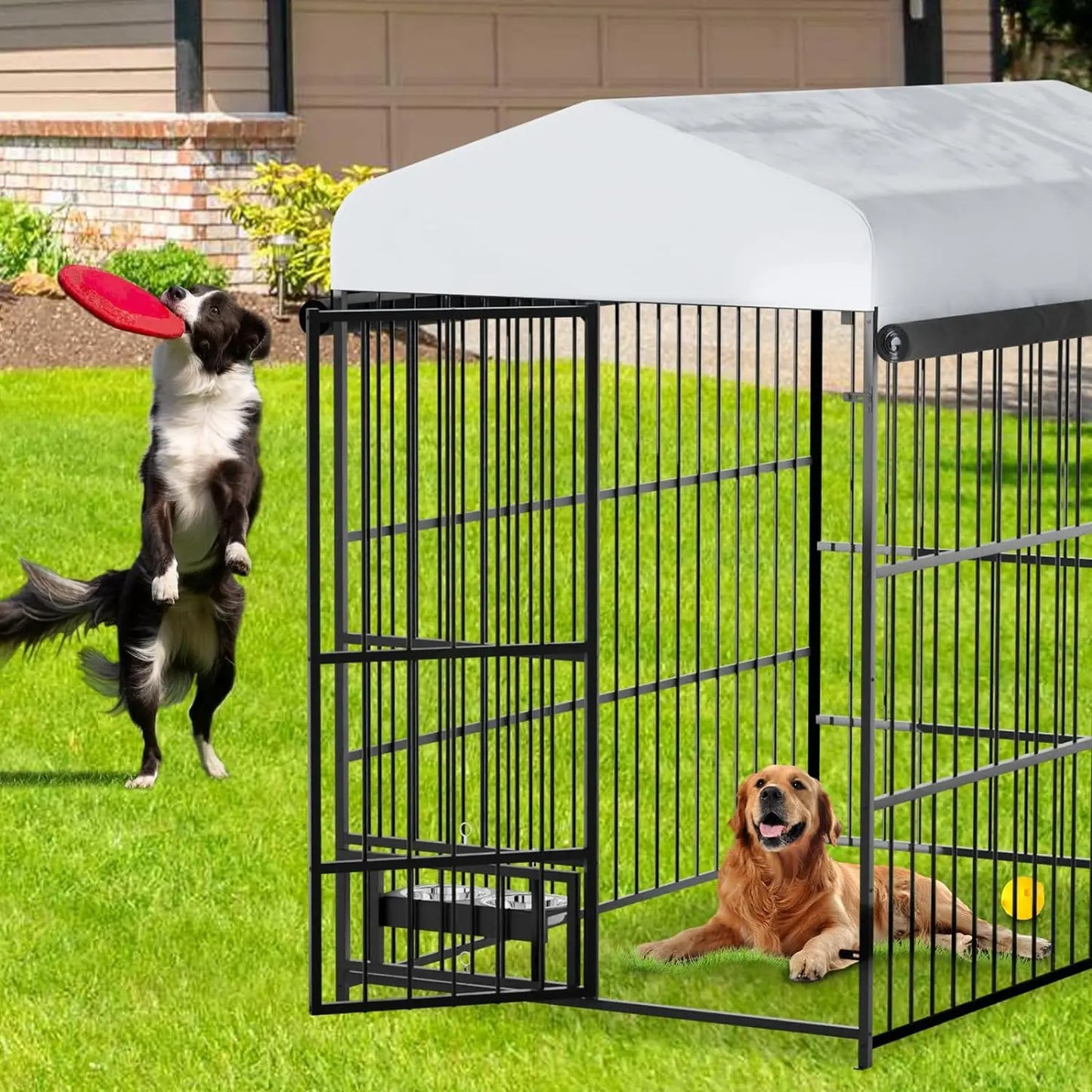 Twister.CK Large Outdoor Dog Kennel Walk-In Cage With Roof Heavy-Duty Iron Frame For Large Dogs UV-Resistant