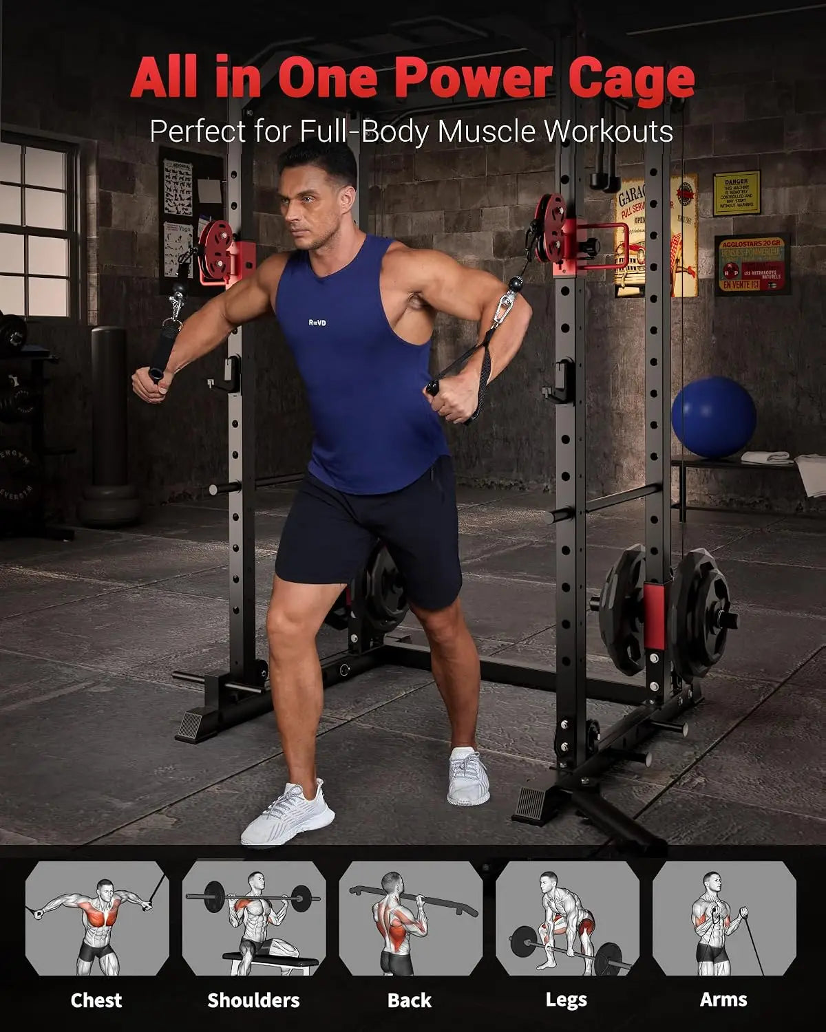 Tacleekii Dual Pulley Power Rack For Home Gym Cable System